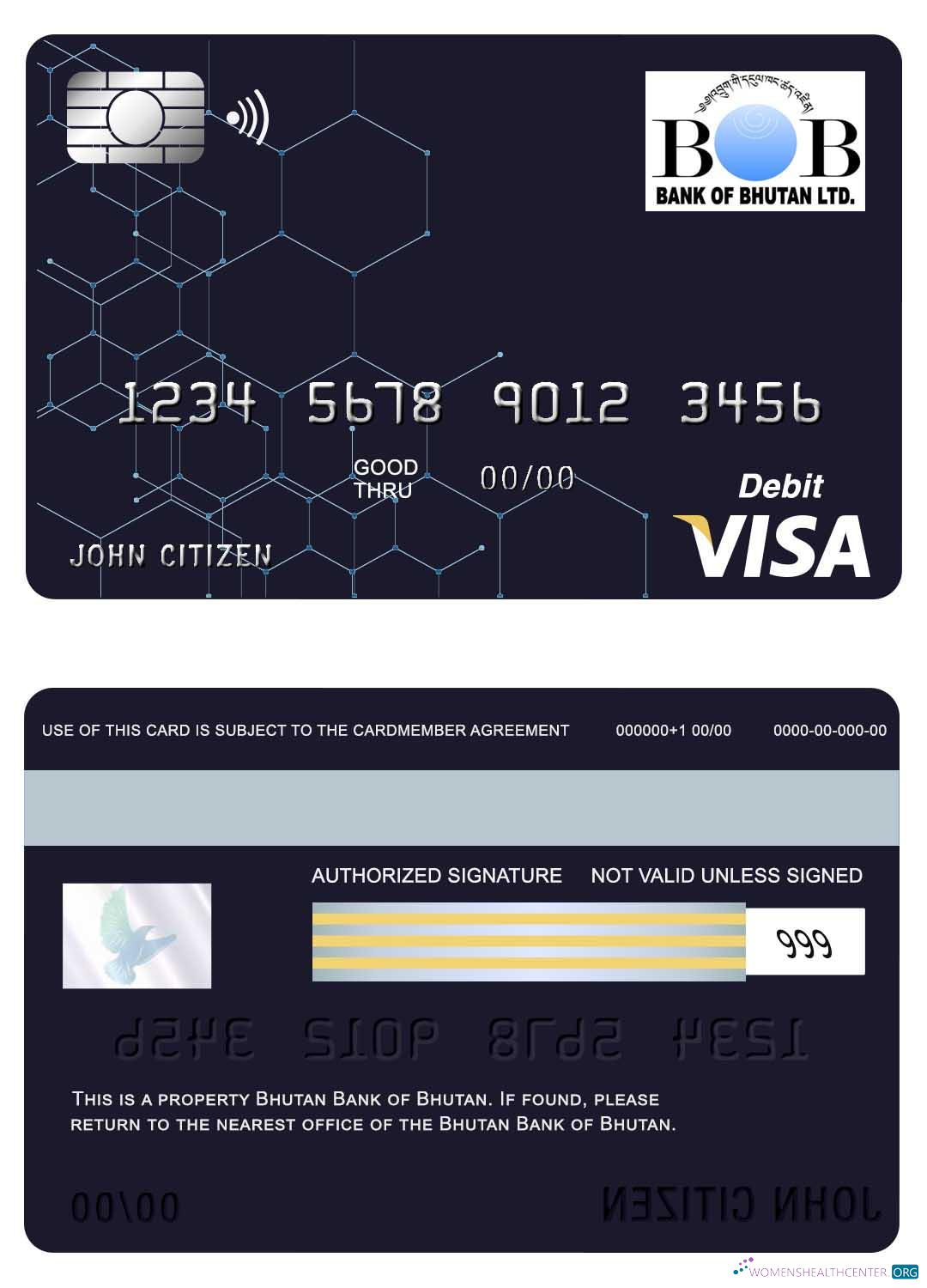 Download Bhutan Bank of Bhutan visa card Photoshop template